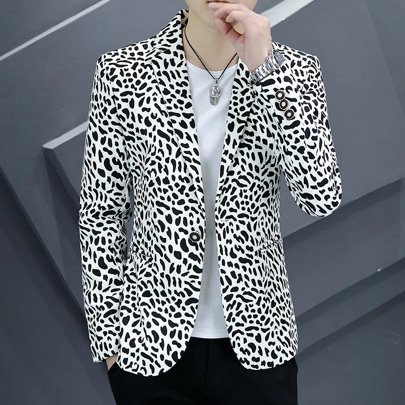 

Повседневный Леопардовый Костюм в Корейском стиле, уличная одежда, Блейзер, мужские блейзеры, деловой мужской пиджак 2022, красивое облегающее платье с принтом