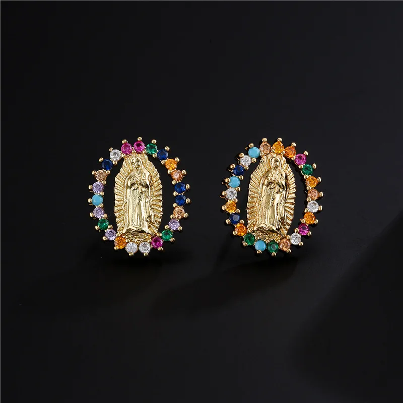 

Virgin Mary Earrings 18K Gold Plated Micro Zircon Delicate Earrings Female Christian Jewelry