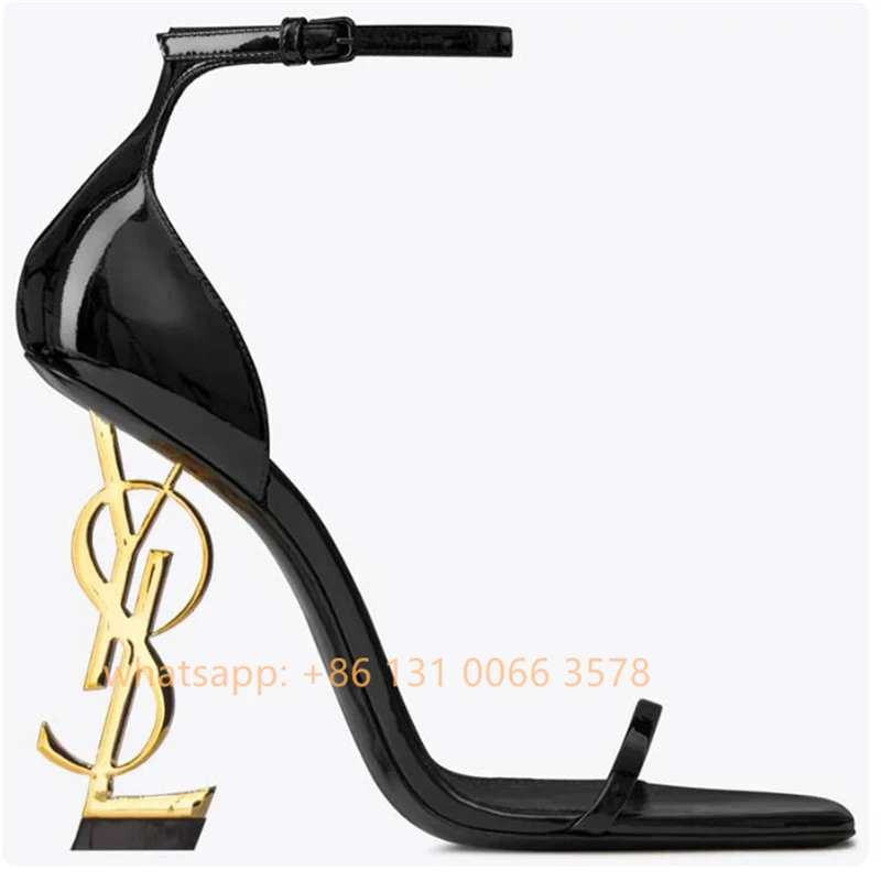 

New Fashion Classics High Heel Sandal Genuine Leather 8-10cm Letter Heels Women Wedding Shoes Patent Leather Size 35-43