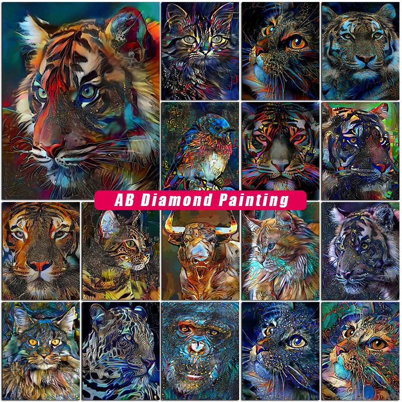 

5D DIY Diamond Painting Cats AB Drill Diamont Embroidery Animal Tiger Full Round Mosaic Art Cross Stitch Home Decor Gifts