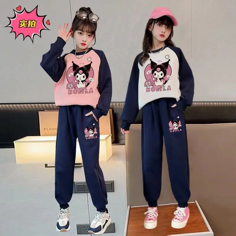 

Sanrioed Anime Kuromi Children Sportswear Boy Girl Y2K Kpop Sweatshirt Tops Pants 2Pcs Suit Cute Cartoon Pullover Casual Clothes