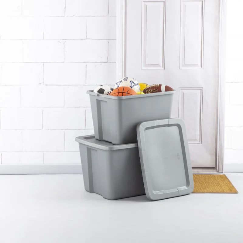 

Sterilite 30 Gallon Tote Box Plastic, Gray, Set of 6 storage box organizer box storage containers