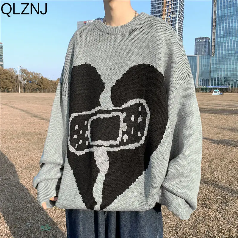 Men's Pullovers Heart Sweater Women's Streetwear Sweaters Y2k Harajuku Vintage Knitted Sweater O Neck Knitwear Jumper Oversize