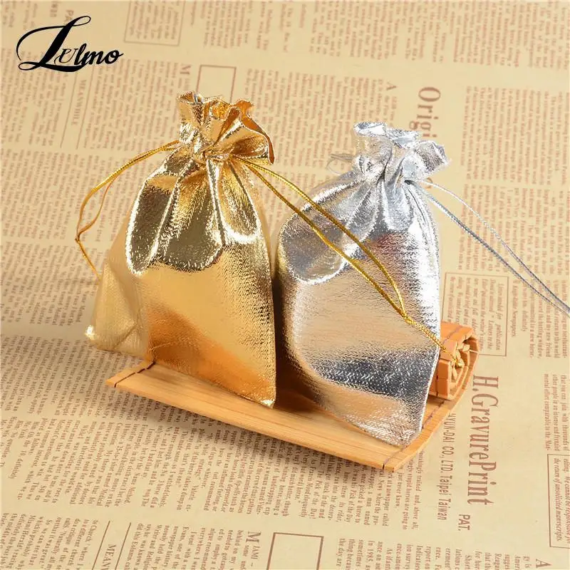 

10pcs/lot Jewelry Packing Silver Gold Foil Cloth Drawstring Velvet Bag 7x9cm 9x12cm 20x30cm Wedding Gift Bags & Pouches