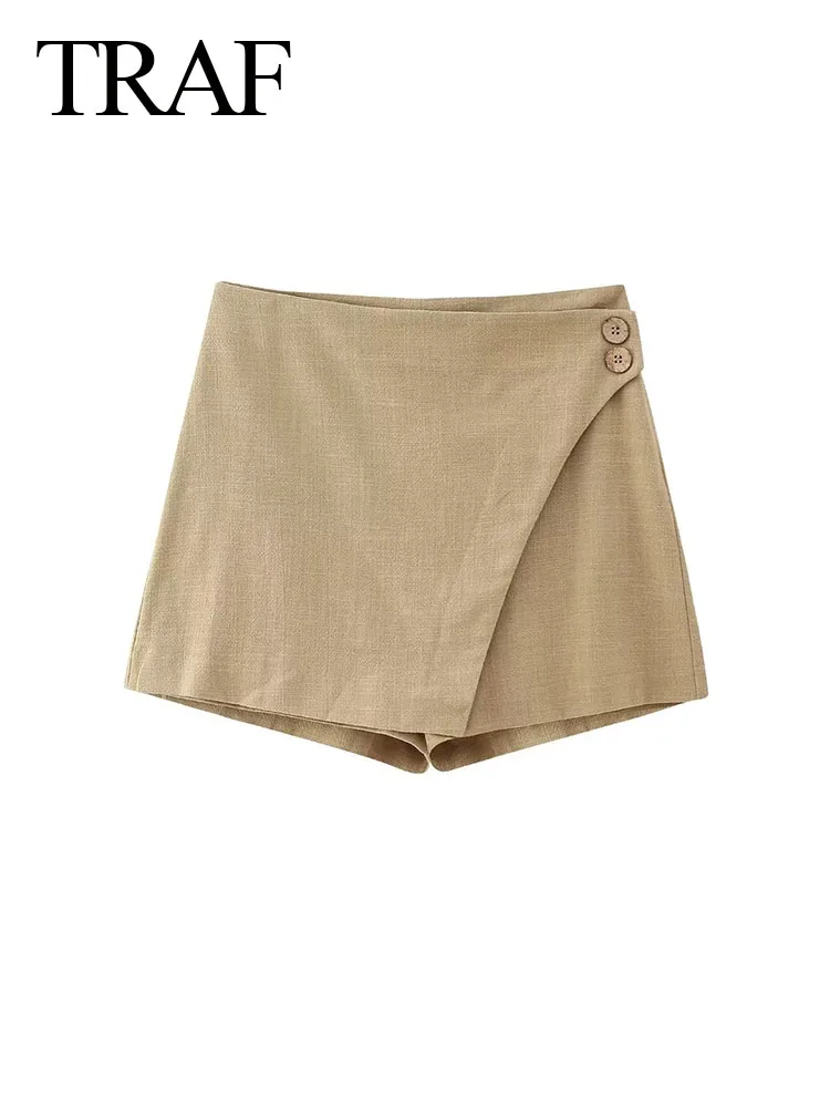 

TRAF 2023 Female Summer Streetwear Shorts Skirts Solid Color High Waist Button Decorate Zipper Women's New Fashion Shorts Skirts
