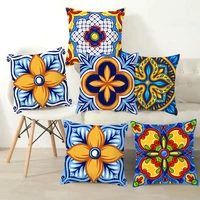floral cushion case vintage blue porcelain print sofa throw pillows case polyesterlinen home decor ethinic geometric