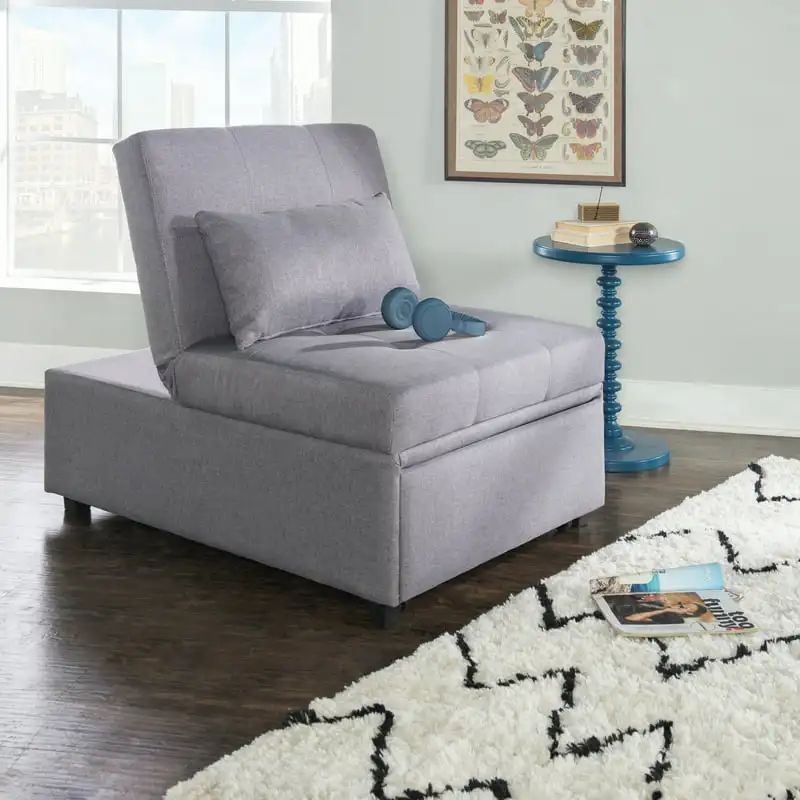 Space Saving Convertible Twin Bed, Lounge Chair, or Ottoman, Gray