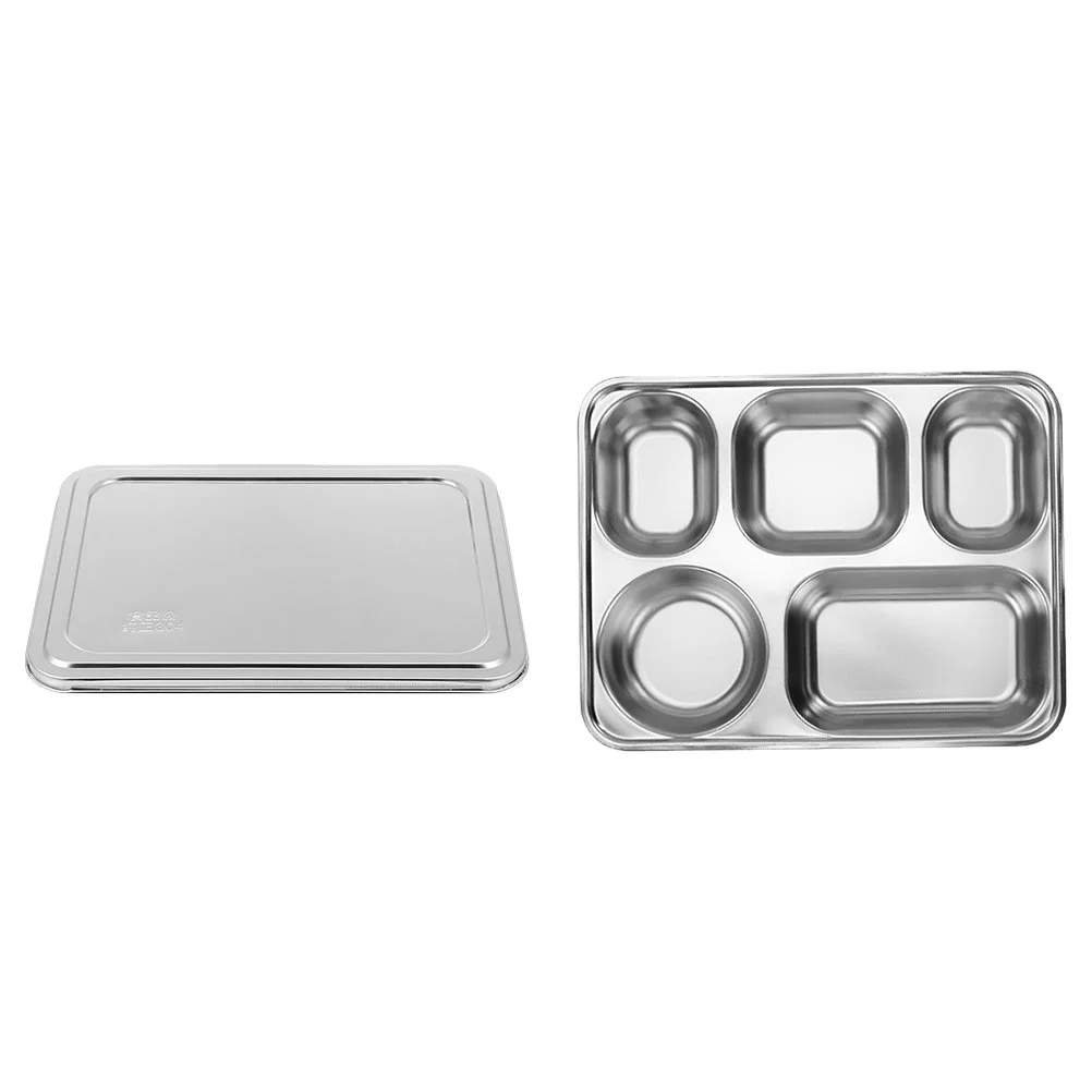 

Snack Plate Tray Lid Home Food Tableware Fast Divided Stainless Steel Child Restaurant Five Grids Storage