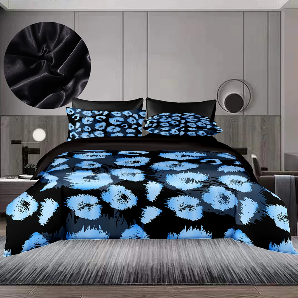 

Fashion Leopard Pattern Duvet Cover Set 220X260,Smooth Soft Bedding Set Queen Size,Black Soft Quilt Cover Twin Queen King Size