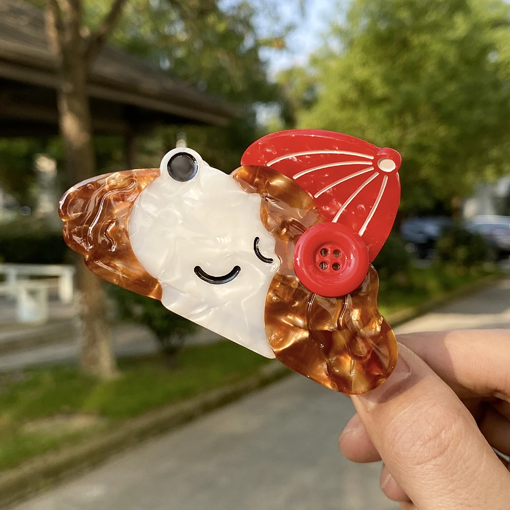 AENSOA Button Curly Dog Acetic Acid Clip Sweet Cartoon Splice Hairpin Back Head Coiffed Contrast Color Women Hair Accessories