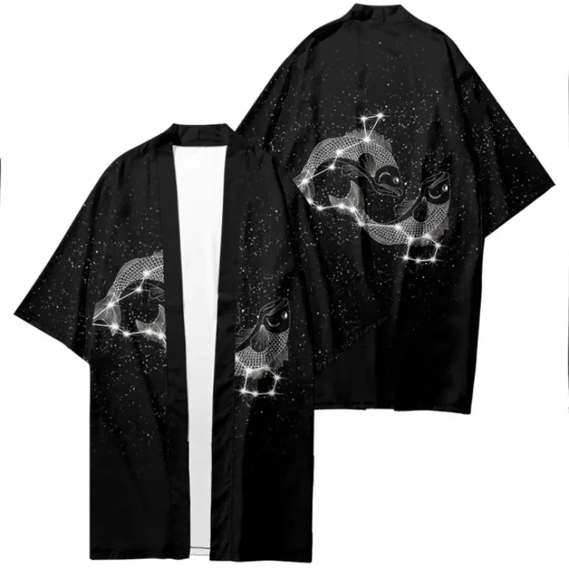 Японское длинное кимоно мужской кардиган женский костюм самурая луна звезда