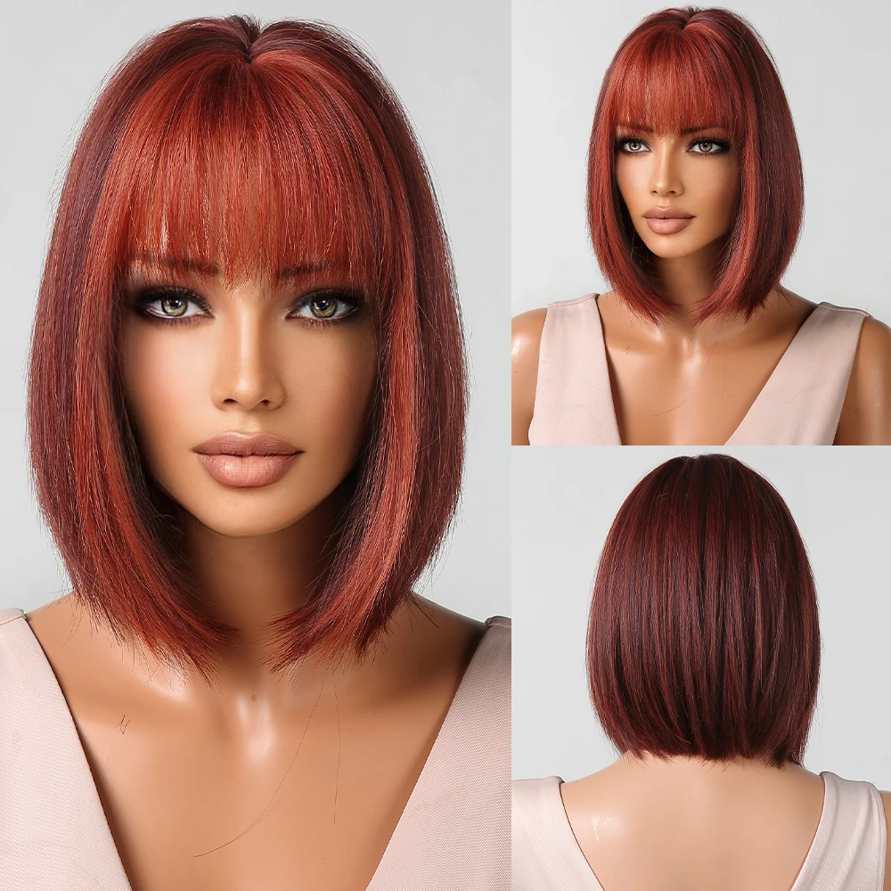 

Короткие прямые синтетические парики боб с челкой оранжевый красный коричневый парик из волос для женщин Косплей вечерние натуральный термостойкий парик