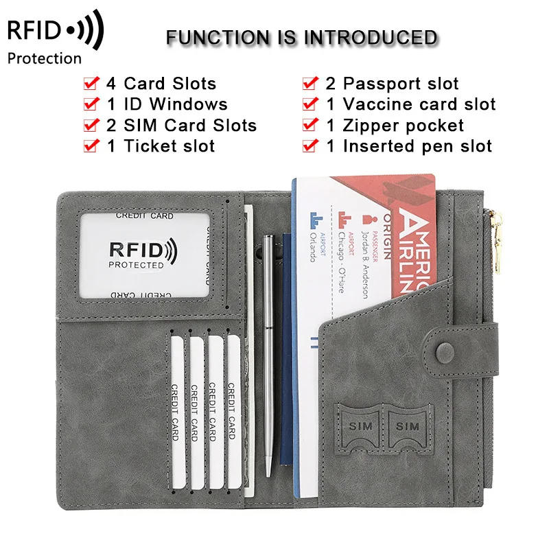 Фото Новый антивандальный RFID-чехол для паспорта с молнией и застежкой, многофункциональный дорожный футляр для документов №4