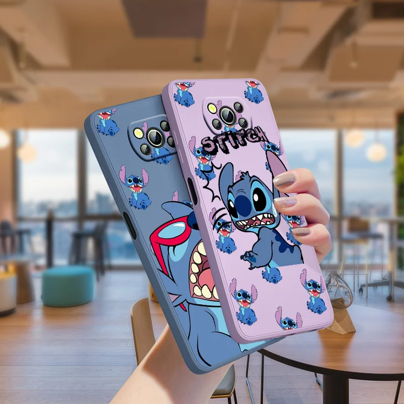 

Disney Stitch Anime For Xiaomi POCO F3 X4 X3 NFC GT X2 C31 C3 M2 M3 M4 Pro Liquid Soft Rope Silicone Phone Case Cover