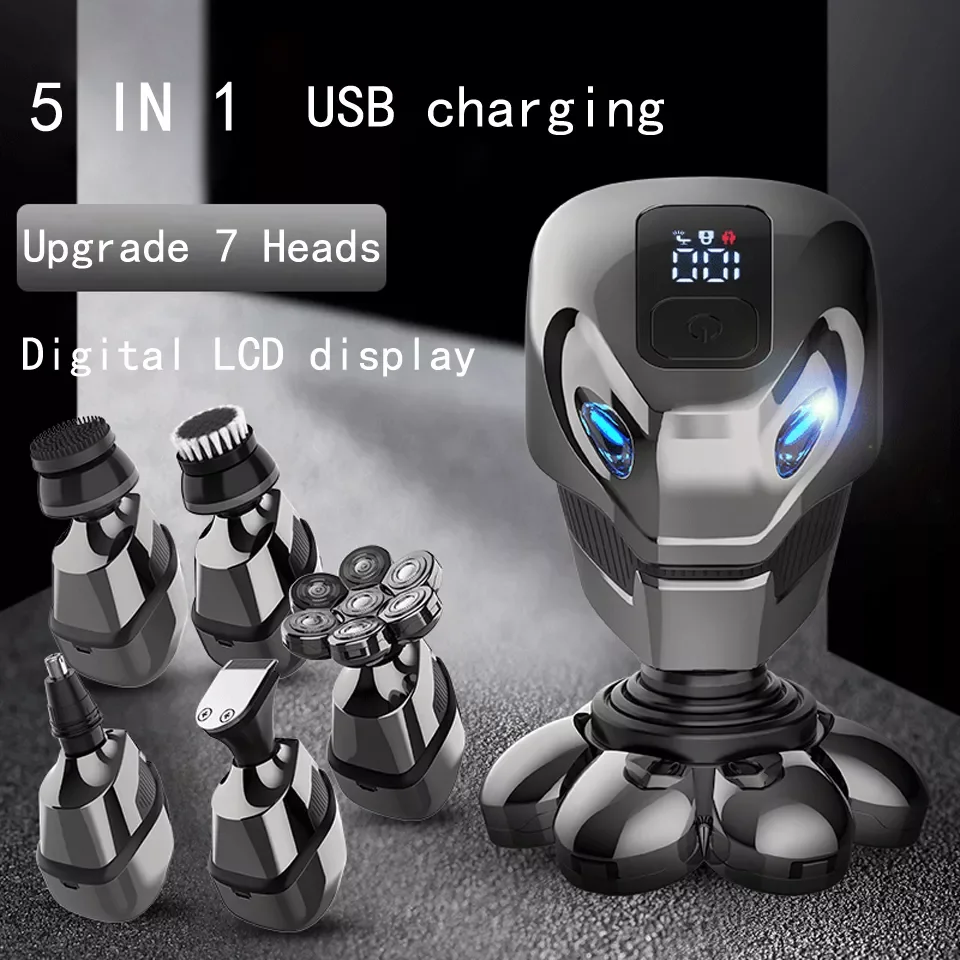 

5 in 1 High Quality 7D Floating Men's Shaver LCD Rechargeable Waterproof Bald Shaving Machine Nose Hair Trimmer