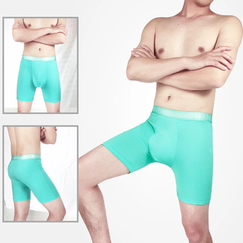 3 Pcs/Lot New Men's High Quality Long Panties Shorts Ice Silk Underwear Breathable Sports Shorts Fitness Boxers