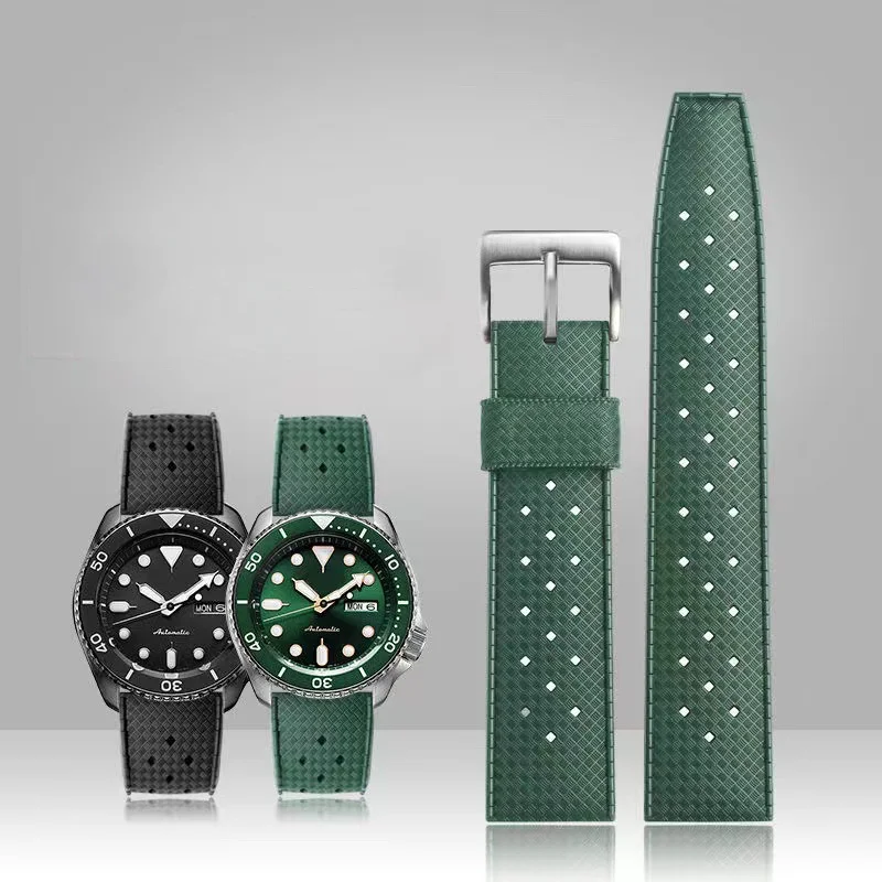 Rubber watch strap for Seiko No. 5 Green Water Ghost for Breitling Super Ocean Culture Silicone Men and Women 22mm