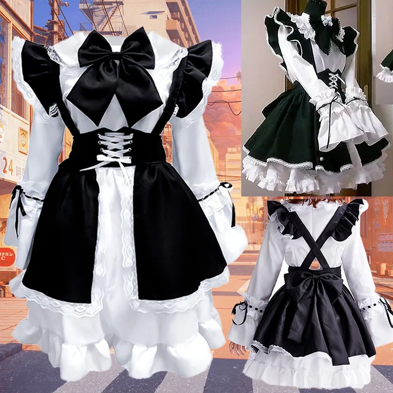 

Женский наряд горничной аниме длинное платье черно-белое платье-фартук платья Лолиты мужской костюм для кафе Косплей Костюм горничный мука...