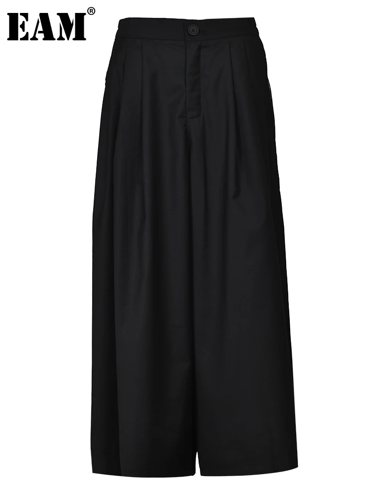 

[EAM] черные плиссированные длинные широкие брюки с высокой эластичной талией и принтом; Новинка; Женские модные брюки; Сезон весна-осень; 2023; 1DF9029
