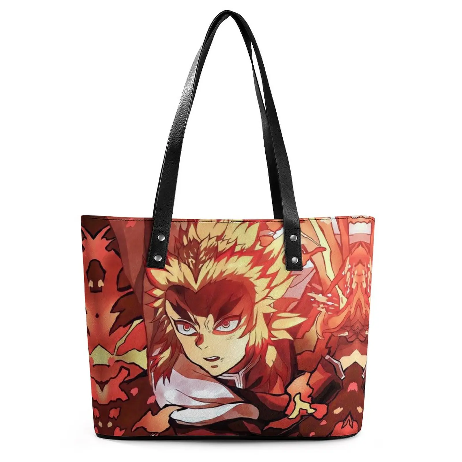 

Demon Slayer Handbags Rengoku Kyojuro Anime Fun Shoulder Bag Grocery PU Leather Tote Bag Ladies Top-Handle Print Hand Bags