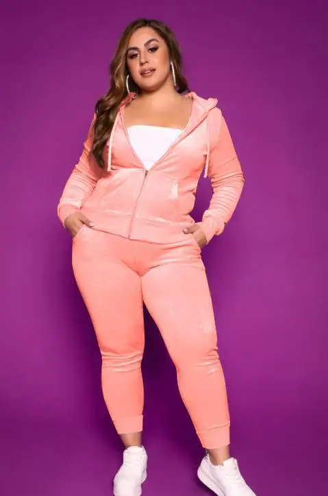 Размера плюс Повседневный Бархатный комплект из двух предметов Осенний Топ с