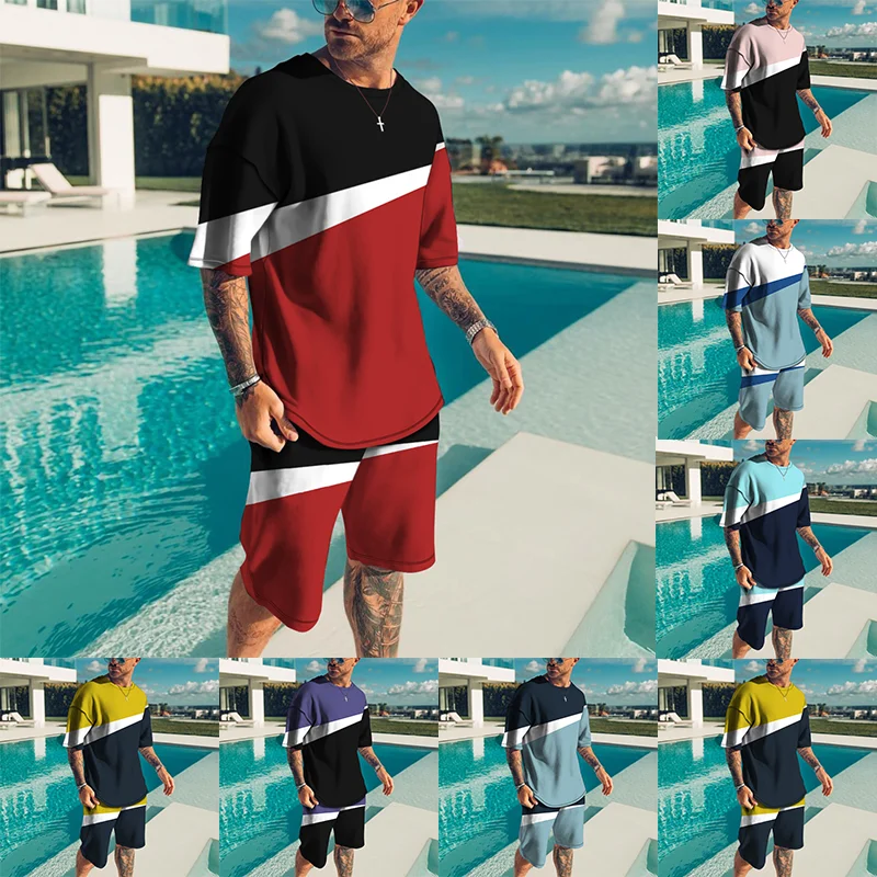 

2022 Summer Man Set Tracksuits Two-Piece Short Sleeve T-Shirts Shorts Sweatshirt Men's Clothing Suits Harajuku Printed Trendy