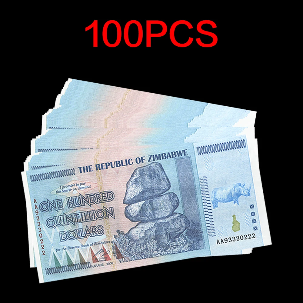 

100Pcs Zimbabwe Serial Banknotes One Hundred Quintillion Paper Money with Fluorescent Effect Collect Gift