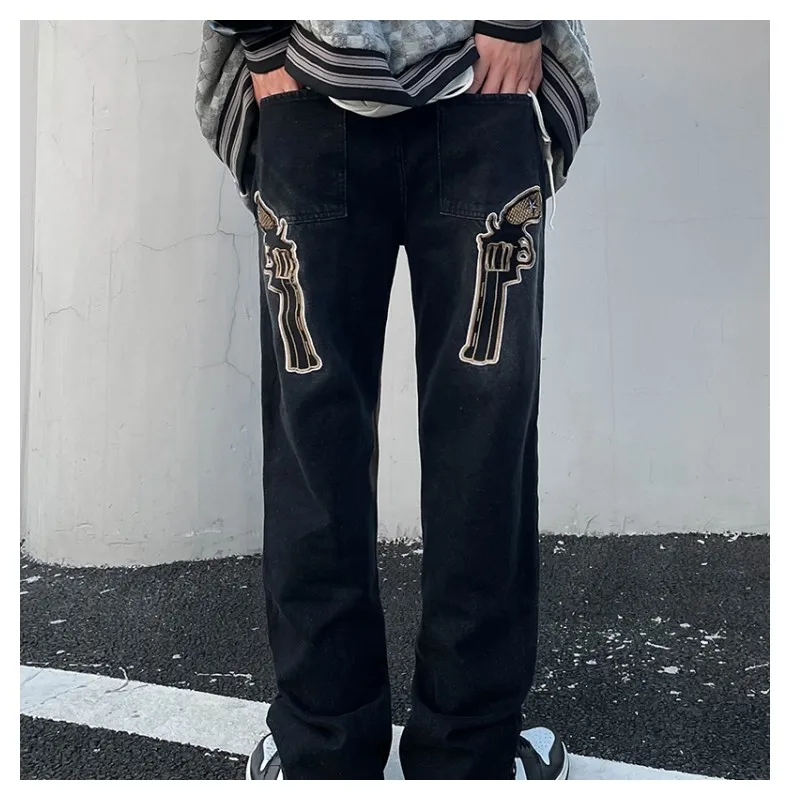 Pistol Jeans Baggy Men Men's Hip Hop Embroidery Graphic Pants Trendyol Fashion Man Y2k Streetwear Denim Trousers Harajuku Hose