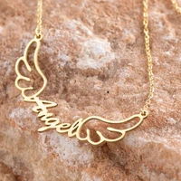 personalized angel wings pendant customized name stainless steel women gold necklace jewelry valentines day gift for girlfriend
