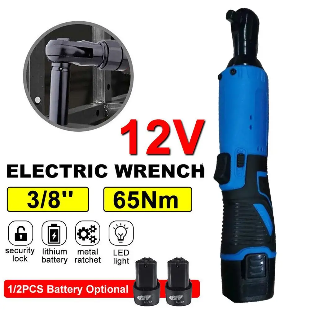 

12V Electric Wrench Screwdriver 3/8"Cordless Ratchet Wrench Charger Right Angle With Wrench Scaffolding Tool 65N. Meter