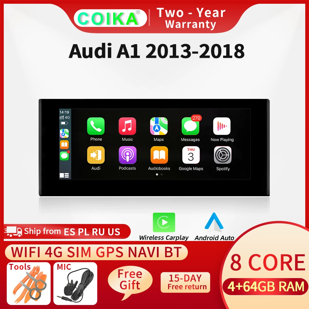 

Wireless Apple Carplay Android 10 Car Multimedia Head Unit For Audi A1 2013-2019 BT Google WIFI SIM GPS Navi Radio 8 Core 4+64GB