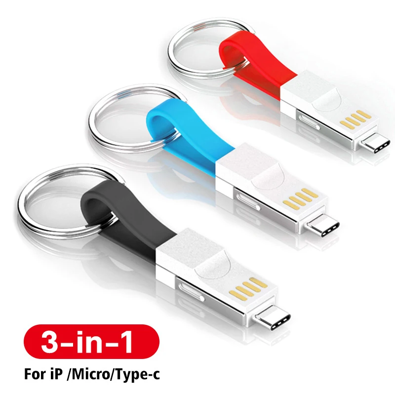 

3 in 1 Magnetic Keychain Cable Portable Micro USB Type C Charger Short Cables For iPhone 12 11 Pro Max Xiaomi Redmi Phone Cable