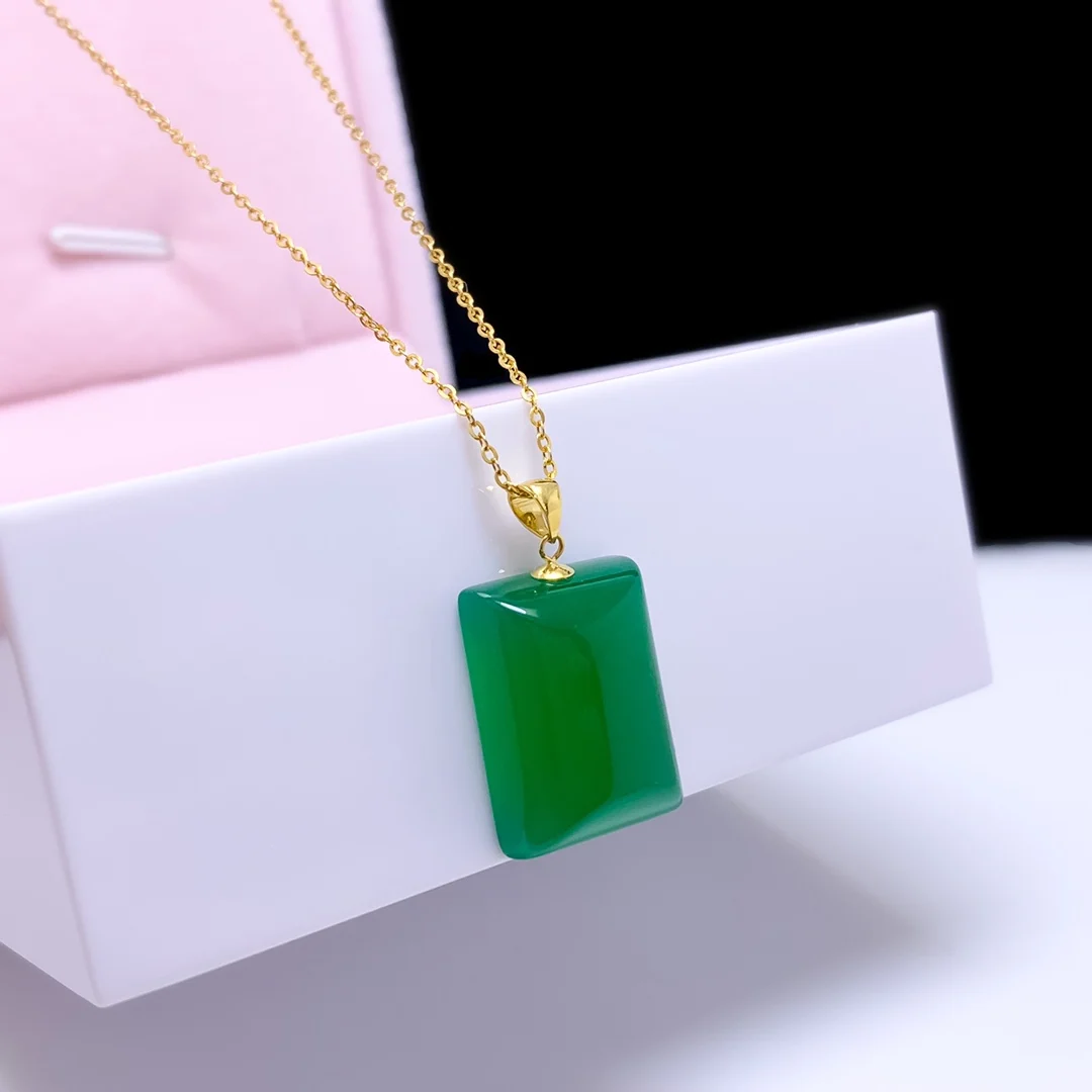 SHILOVEM 18k желтое золото натуральный зеленый халцедон кулоны Нет ожерелье
