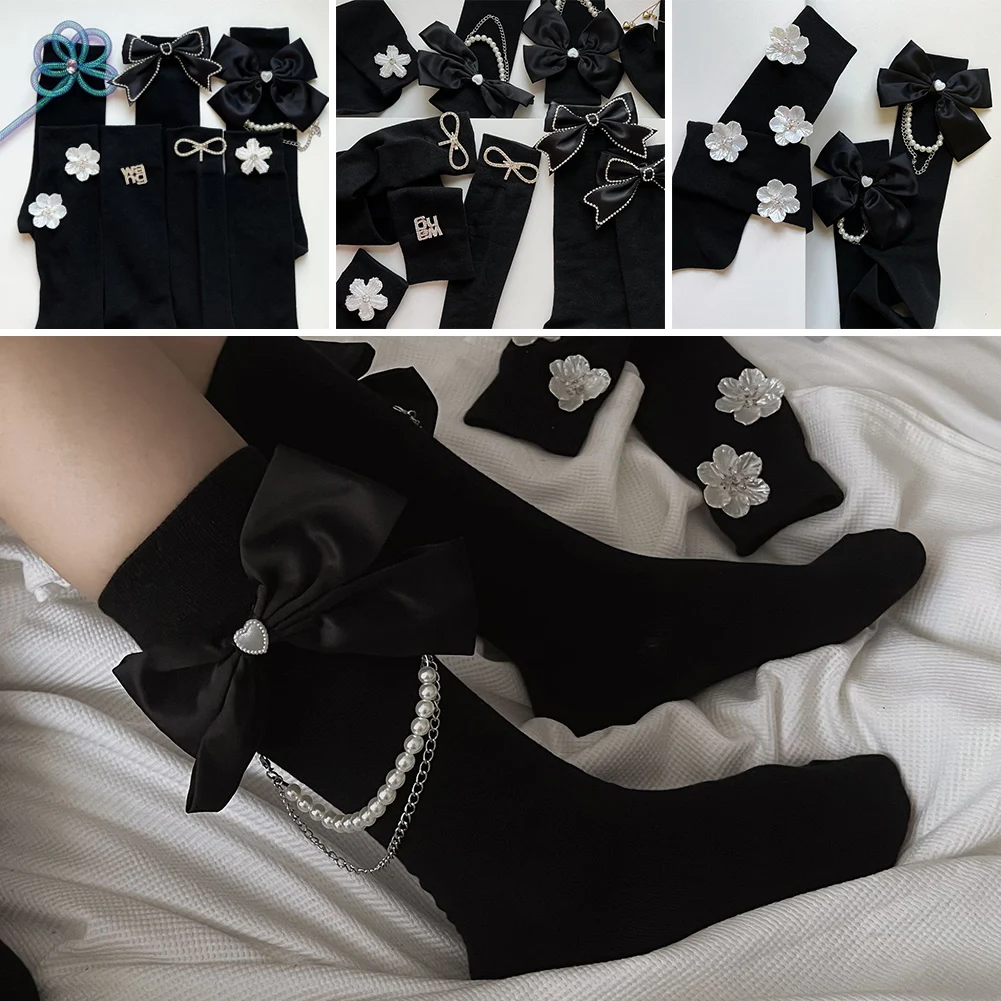 

Модные Хлопковые женские носки с жемчугом, милые однотонные весенние милые длинные забавные модные милые зимние черные милые носки в стиле ...