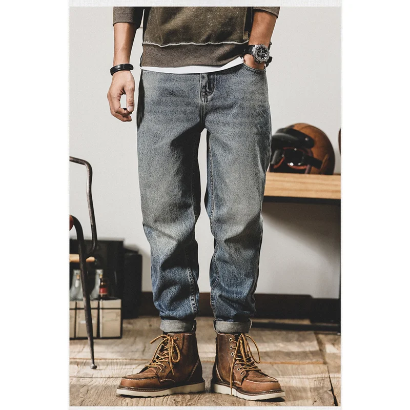 Men Clothing 2022 New Pattern Recreational Vintage Broad Leg Blue Jeans Straight Cylinder Large  Loose Trousers Autumn Female