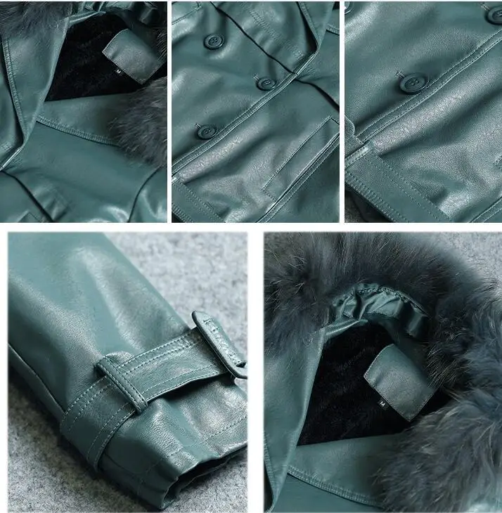 KoHuiJoo Leather Jacket With Real Fur Collar Fashion 2022 Autumn Winter Korean Short Slim Warm Pu Leather Coats for Large Women enlarge
