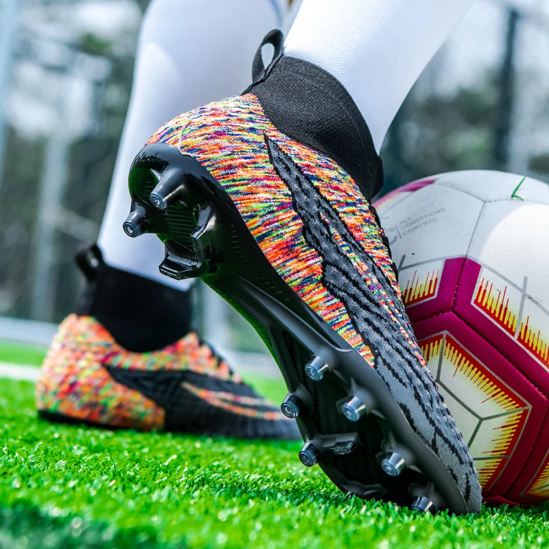 R.xjian High Ankle Soccer Shoes Men 32-46 Large Size TF/FG  Outdoors Training Football Boots Non-slip Indoor Cleats Kids