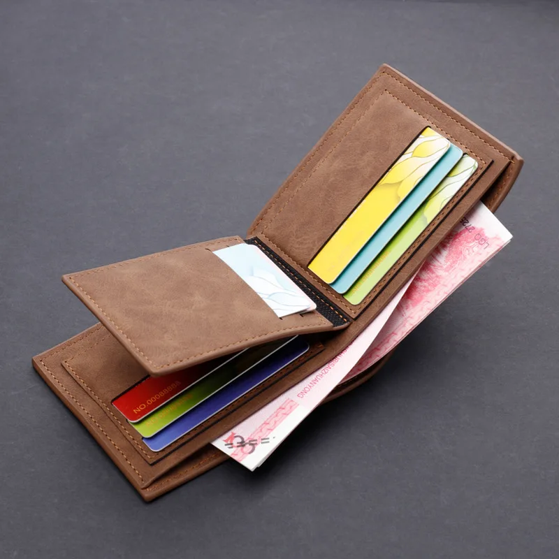 

Men Vintage Pu Leather Short Wallets Vertical Thin Male Trifold Square Credit Card Holder Male Brown Small Money Purses 2022 New