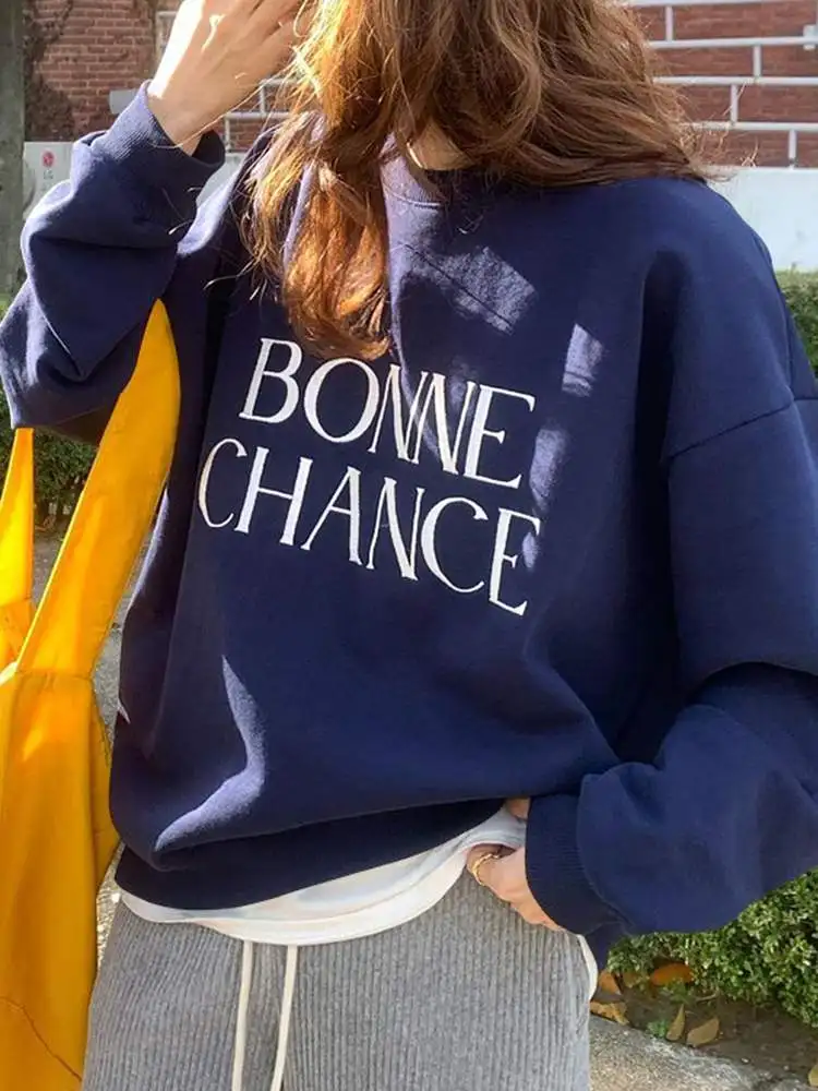 

Autumn Women Outwears Casual Long Sleeve Crew Round Neck Pullover VONDA 2022 Streetwear Letter Printed Tops Student's Blusas