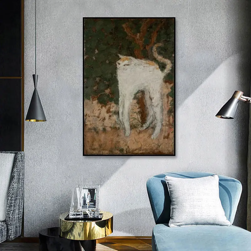 

French Nabis White Cat Vintage Posters Prints Abstract Lazy Cat Canvas Painting Living Room Bedroom Home Decor Wall Art Pictures