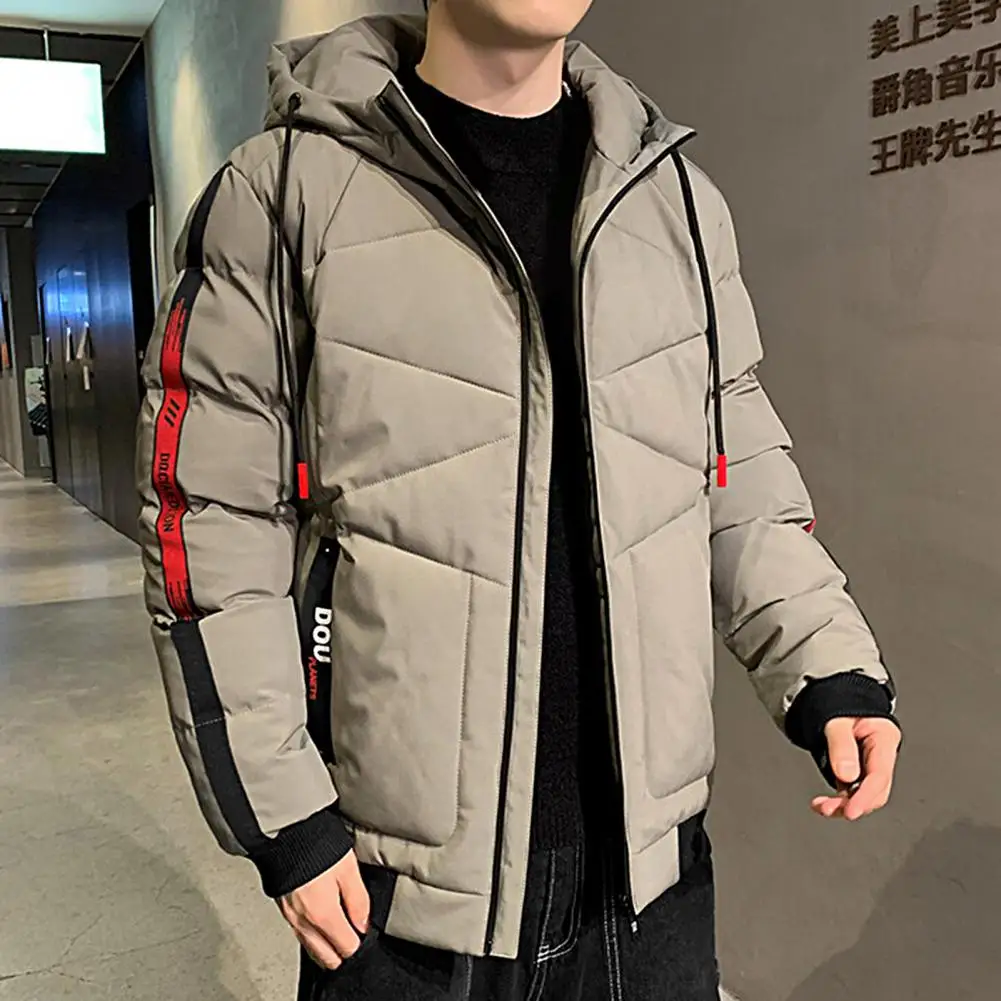 Stylish Men Hooded Coat Long Sleeve Autumn Winter Drawstring Ribbed Cuff Jacket  Super Soft Male Coat for Outdoor