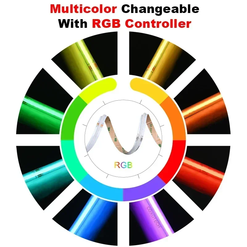 Фото 2025 Новая светодиодная лента COXO cob rgb 15 Вт, высокое качество, 3M 9495LE, цветная смарт-лента 5 м, 12 В, 24 В, rgbw, светодиодная лента cob, RGB №4