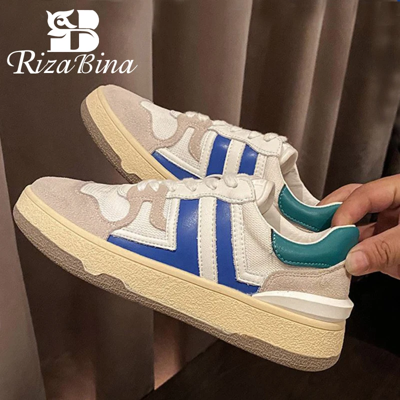 

RIZABINA Women Sneakers Real Leather 2022 New Fashion Spring Flats Shoes Woman Casual Daily Lady Home Footwear Size 35-39