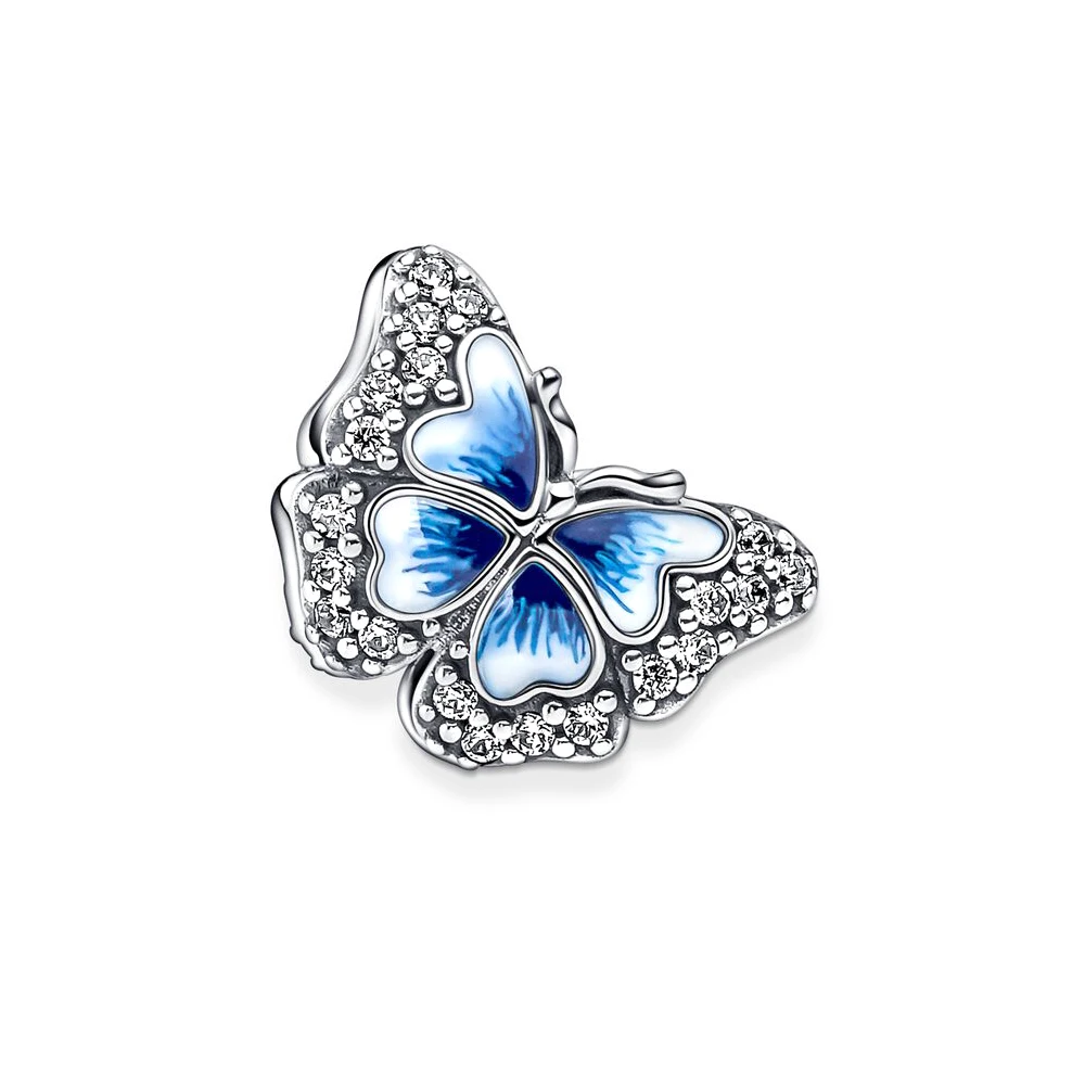 Pandora Blue Butterfly and Quote Double Dangle Charm, Spring Story Series, beaux bijoux romantiques pour femmes, cadeau exécutif