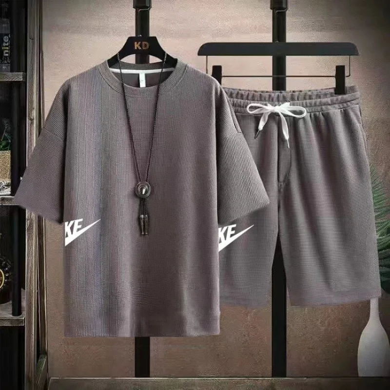 2023 New men's summer suit fashion sports suit men's short sleeve T-shirt sports shorts suit men's casual clothing large size