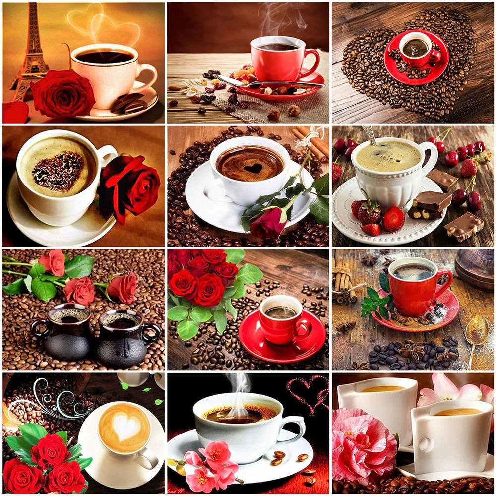 

MomoArt 5D Diamond Painting Coffee Cross Stitch Set DIY Diamond Mosaic Cup Landscape Picture Rhinestones Embroidery Wall Decor