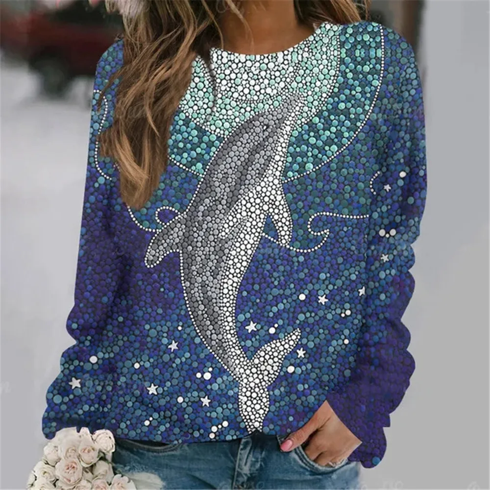 

Женская футболка с круглым вырезом, длинным рукавом и принтом