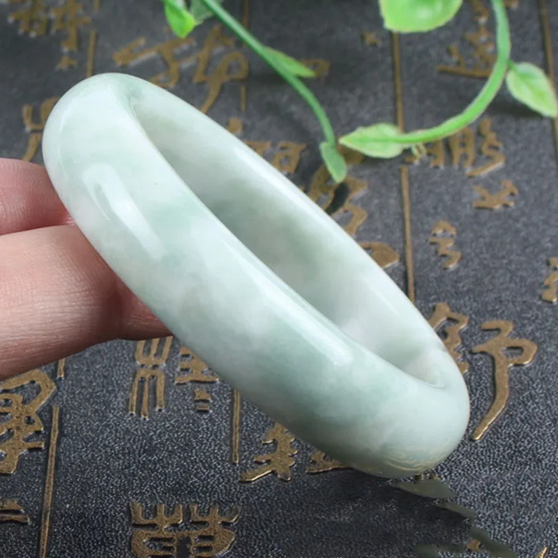

Natural Light White Hand-carved Wide Bar Jade Bracelet Fashion Boutique Jewelry for Men and Women Guizhou Cui Bracelet Gift