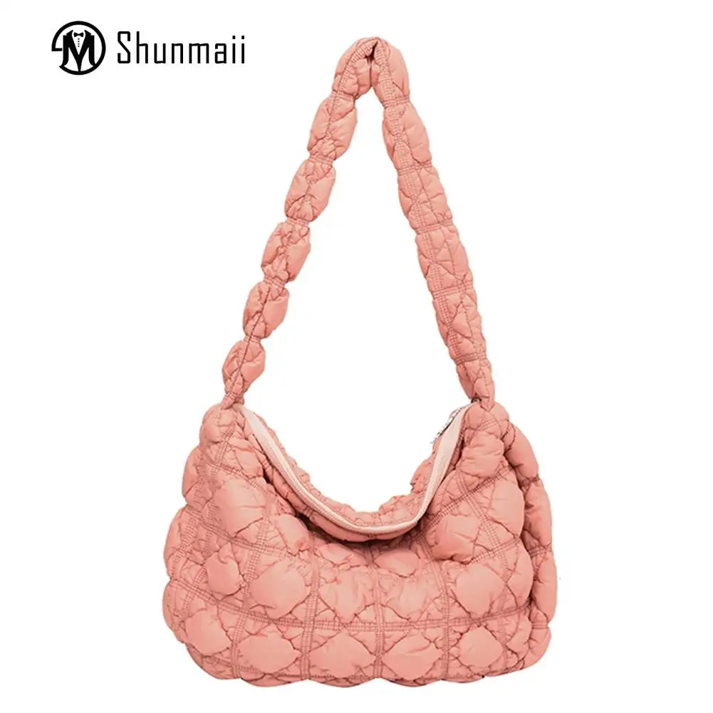 

New Women's Fashion Shoulder Underarm Bag Solid Color Embroidery Thread Pillow Crossbody Bag Breathable Fold Plaid Daily Leisure