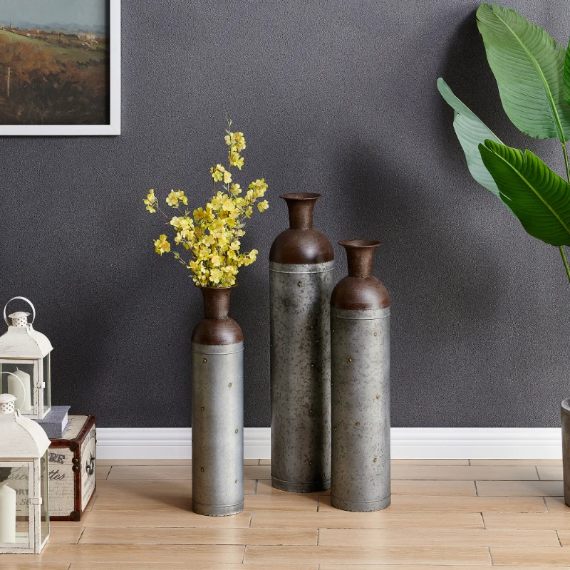 

KAZHAN FirsTime & Co. Silver Barnyard Lane Vase 3-Piece Set, Farmhouse, Framed, 7 X 7 X 31.5 InLiving Room Decoration Vase